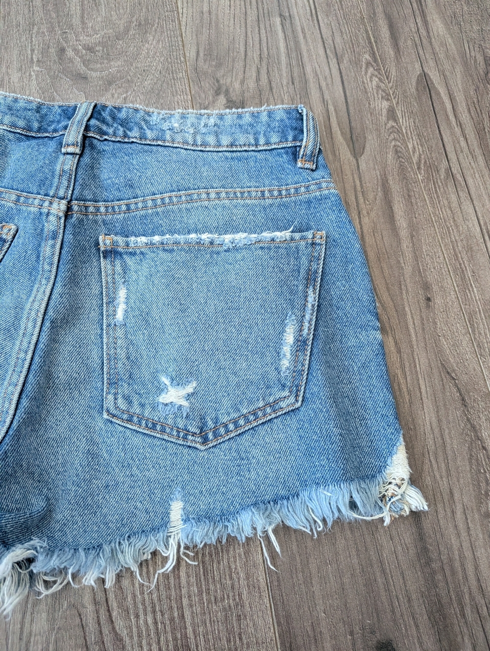 ZARA Y2K Medium Wash Blue High-Rise Distressed Jean Shorts Button Fly - Picture 6 of 9